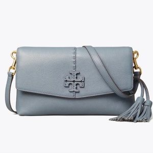 TORY BURCH McGraw - Front Flap Tassels Pebbled Leather CrossBody Bag